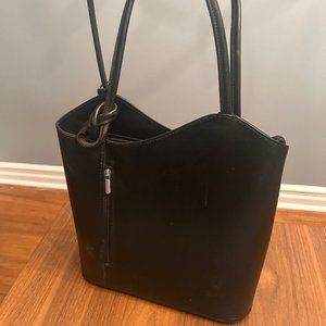 Black Leather Vera Pello Convertible Shoulder Bag